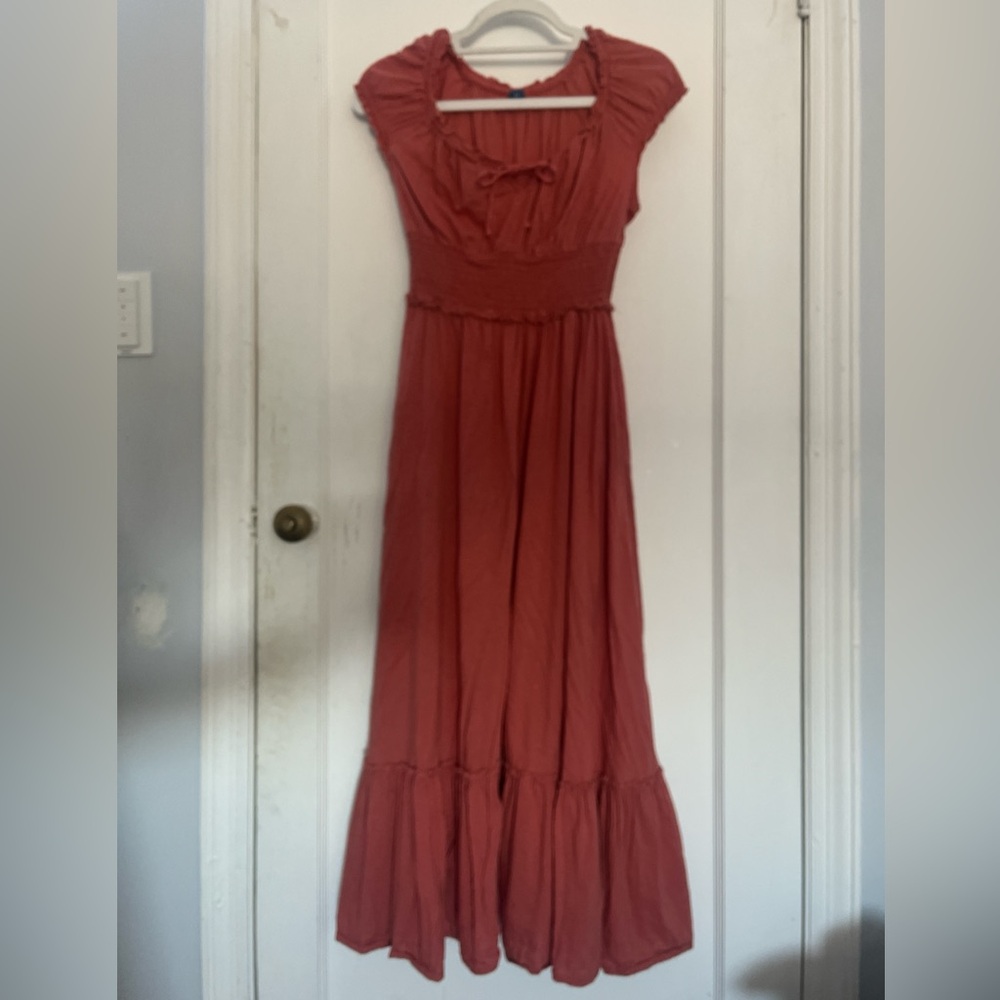 Pink/orange maxi sundress with bow detail in the front
